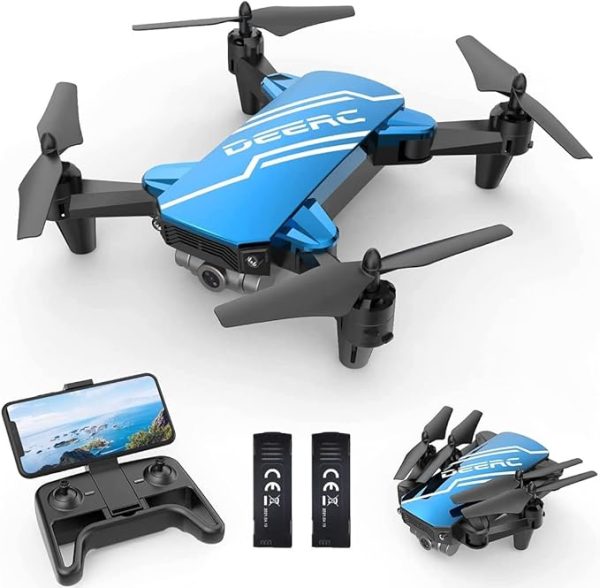 DEERC D20 Mini Drone with Camera for Kids, Remote Control Toys Gifts for Boys Girls with Voice Control, Gestures Selfie, Altitude Hold, Gravity Control, One Key Start, 3D Flips 2 Batteries, Blue