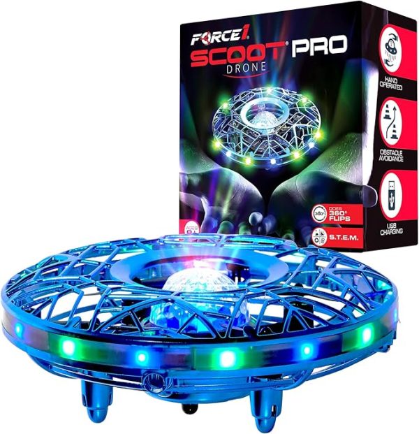 Force1 Scoot Pro Hand Operated Drone for Kids or Adults - Induction Hands Free Motion Sensors Mini Drone with Bright LED Projection, 360 Flips, Easy Indoor Small UFO Flying Orb Ball Toy for Boys Girls